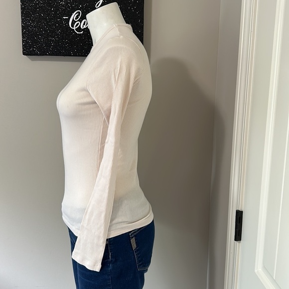 MONROW Top Rib Tee Bone Color Long Sleeve Shirt Stretch Sz M NEW - Picture 7 of 12